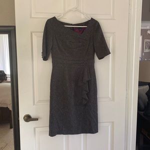 Beautiful shapely gray tweed dress with purple sink lining